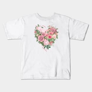 Pink Floral Heart Kids T-Shirt